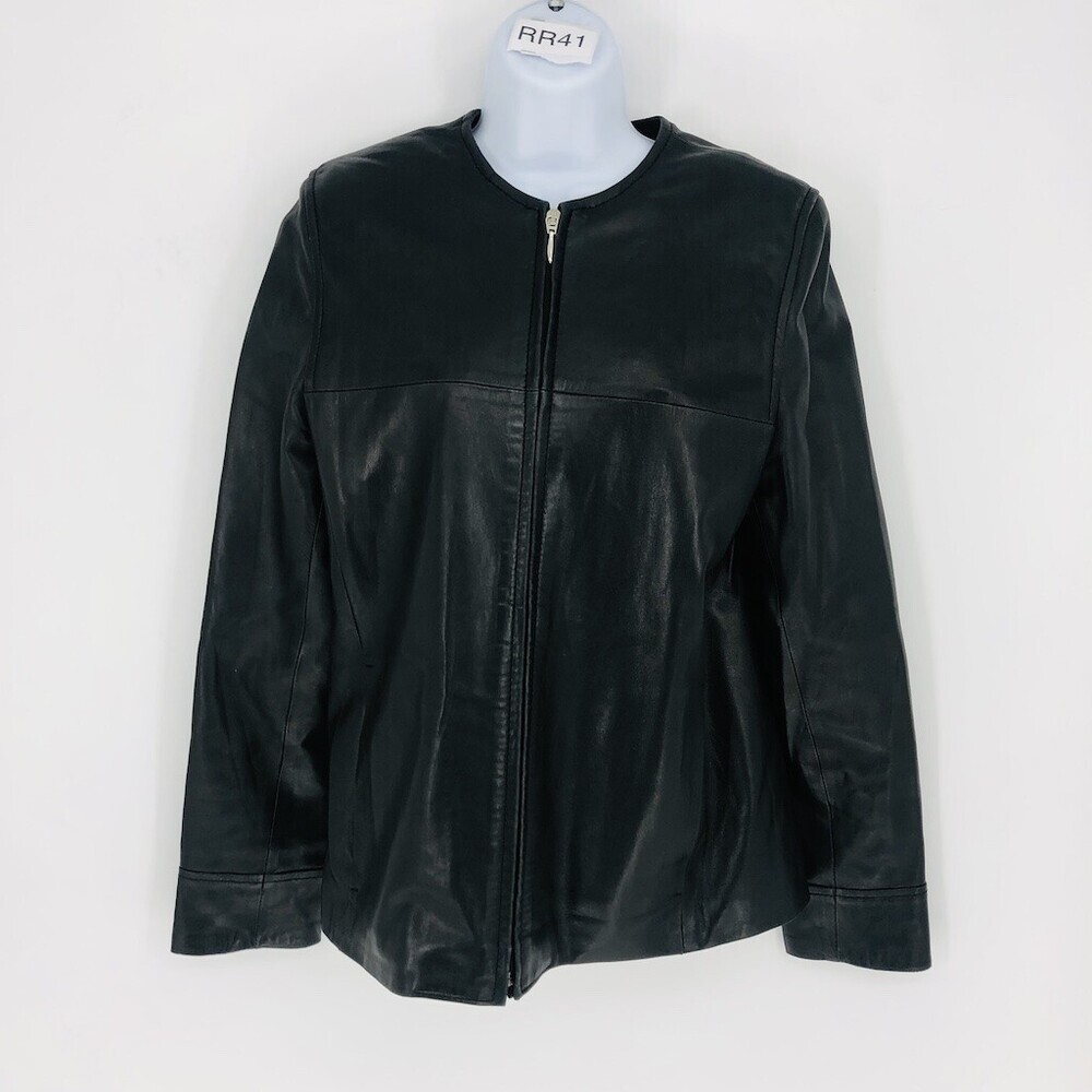 Vera Pelle Women's Black Firenze Genuine Leather Collarless Jacket Size 46
